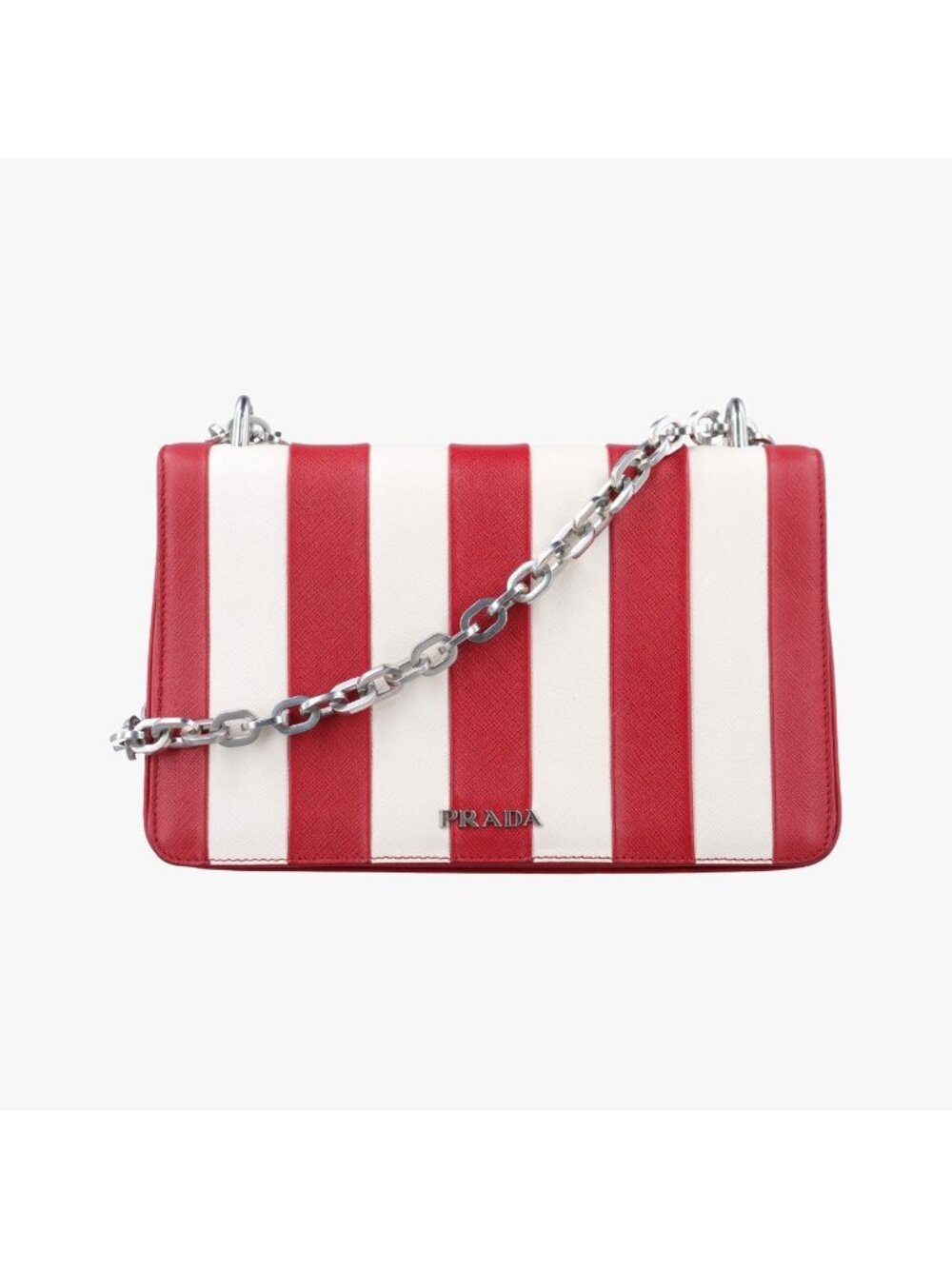 Prada Stripe Byade Red White Saffiano Leather